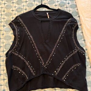 Black Embellished Sleeveless Muscle Tee